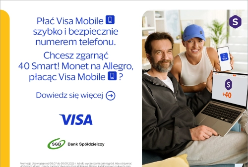 Płać Visa Mobile i zgarnij 40 Smart! Monet na Allegro